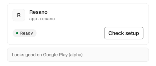 The app card marked Ready after the setup check passed